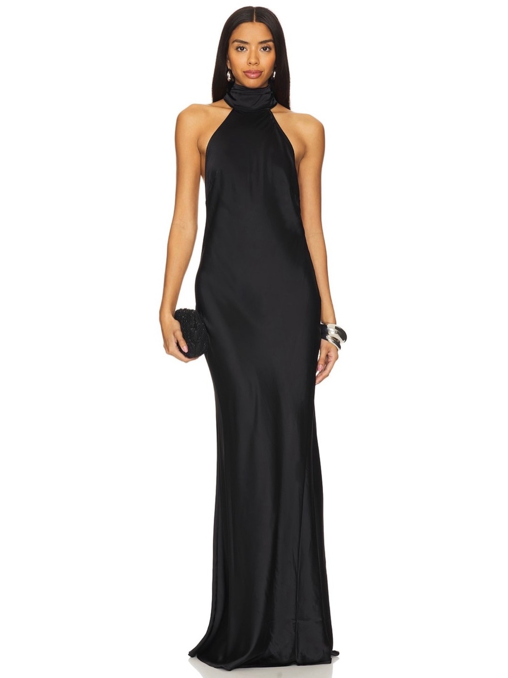 House of Harlow 1960 Revolve Astra Black Satin Halter Neck Cocktail Gown XS NWT